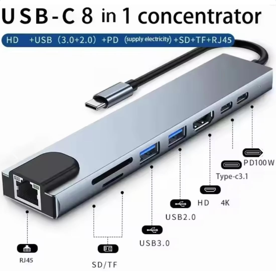 Adaptador Hub 8 En 1 Tipo C